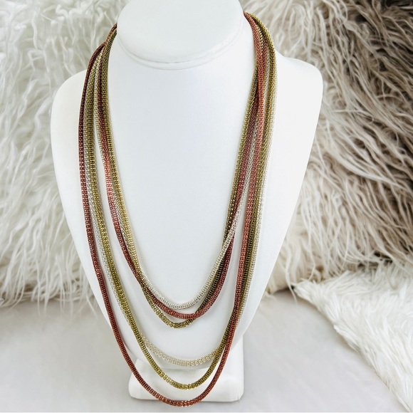 Set of 3: Silvertone, coppertone & goldtone long layering costume necklaces